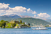 View of the Isola Bella, from the shore of Baveno in a spring day, Verbano Cusio Ossola, Lago Maggiore, Piedmont, Italy.