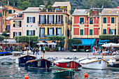 Tourists at the harbor,Portofino, province of Genoa, Liguria, Italy