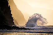 Wave crashing, Na Pali Coast State Park, Kauai, Hawaii