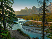 Mount Christie and Brussels Peak from Athabasca River, Jasper National Park, Alberta, Canada