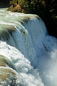 Aniol Serrasoles runs the firts set of waterfalls during the Rey del R??o competition in Agua Azul in Chiapas, M??xico