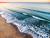 Aerial view of beautiful beach and sea at sunset, South Kingstown, Rhode Island, USA