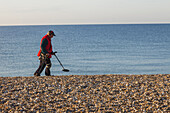 England, West Sussex, Bognor Regis, Bognor Regis Beach, Man Metal Detecting