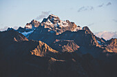 Mountain peaks in the Pitztal at evening mood, E5, Alpenüberquerung, 4th stage, Skihütte Zams,Pitztal,Lacheralm, Wenns, Gletscherstube, Zams to  Braunschweiger Hütte, tyrol, austria, Alps