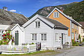 Old town of Lærdalsøyri in Lærdalsfjorden, a branch of Sognefjord, Sogn og Fjordane, Fjord norway, Southern norway, Norway, Scandinavia, Northern Europe, Europe
