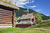 New wodden church in Borgund, Sogn og Fjordane, Fjord norway, Southern norway, Norway, Scandinavia, Northern Europe, Europe