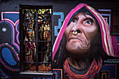 Straßenkunst in Hauptstadt Bogota, Departmento Cundinamarca, Kolumbien, Südamerika