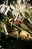 Rock Climber, Mogotes, Vinales, Pinar del Rio, Cuba, Caribbean, Latin America, America