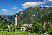 Alpine village with Cottian Alps, Val Maira, Cottian Alps, Piedmont, Italy