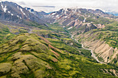 aerial of a riverbed in the Kluane National Parc, Yukon Territory, Canada