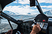 flying above the glaciers of the Alaska Mountain Range, Alaska, USA