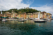 Village with colourful houses and harbor, Portofino, Liguria, Italy