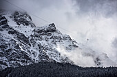 Tyrol’s funicular leads from Obermoos (Austria) up to the Zugspitze mountain, Grainau community, Garmisch-Partenkirchen, Bavaria, Alps, Germany