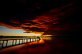 Steg am See bei Fön im Abendlicht, Ambach, Starnberger See , Oberbayern, Bayern, Deutschland