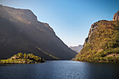 the lake Eidavatnet flows into Lysefjord, Forsand, Rogaland Province, Norway, Scandinavia, Europe
