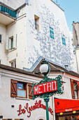 Restaurant la gentilhommière and a Metro sign, Place Saint-Andre des Arts, Paris, France, Europe
