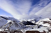 Winterlandscape near Kazbegi at Old military road in the big Caucasus, Georgia