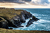 Blick auf die schroffe Küstenlinie, Nationalpark Pembrokeshire, Wales, Großbritannien.