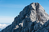 Climbers on the descent from the middle peak of the Watzmann, Berchtesgaden Alps, Berchtesgaden, Germany