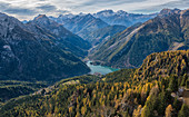 Italy, Veneto, Dolomites, Lake Alleghe from Fertazza