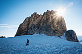 Sunshine above rock formation in Bugaboo Provincial Park, British Columbia, Canada