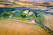Luftaufnahme der Pienza Landschaft, Val d'Orcia, Toskana, Italien