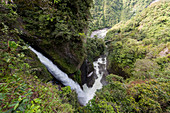 Banos de Agua Santa, Canton Banos, Tungurahua Province, Ecuador. The Pailon del Diablo's waterfall