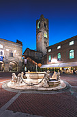 Piazza Vecchia in Bergamo at blue hour, Bergamo province, Lombardy district, Italy.