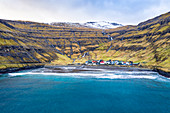 Aerial view of Tjornuvik village (Streymoy island, Faroe Islands, Denmark)