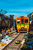 Maeklong Railway Market, Samut Songkhram, Bangkok, Thailand.