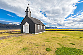 Budir Church, the small black hamlet in Budarhraun lava fields (Snaefellsnes Penisula, Western Region, Iceland, Europe)