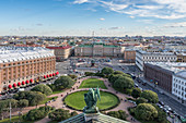 Statue of Saint Isaac's Cathedral with its square and Mariinsky Palace in the background. Saint Petersburg, Russia.