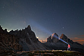 Paterno Mount and Tre Cime di Lavaredo by night, Dolomites, Dobbiaco, South Tyrol, Bolzano, Italy