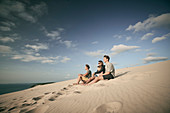 Family on the dune, Dune d'Arcachon, French Atlantic coast, Aquitaine, France