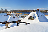 View over the fishing village Gothmund in winter, Baltic coast, Schleswig-Holstein, Northern Germany