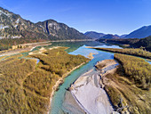 Autumn at Sylvensteinstausee, Fall, Lenggries, Tölzer Land, Upper Bavaria, Bavaria, Germany