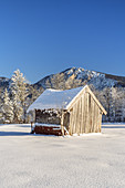 Hut in front of the Jochberg, Schlehdorf, Tölzer Land, Upper Bavaria, Bavaria, Germany