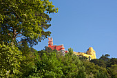 View of the Pálacio da Pena from below from the park, surroundings of Lisbon, Portugal