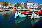 Colorfully painted boats on the canal in Aveiro, Beira Litoral, Portugal
