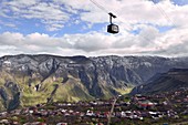 Landscape with new cable car at the Vorotan gorge at Goris, South Armenia, Asia