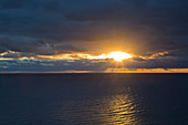 Sunrise over the sea, view from Königsstuhl, Jasmund National Park, Rügen, Baltic Sea, Mecklenburg-Vorpommern, Germany