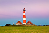 Salt marshes at the lighthouse Westerhever, North Sea, Schleswig-Holstein, Germany