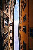View from below apartment buildings, Florence, Tuscany, Italy