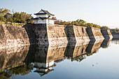 The walls of Osaka Castle in Osaka, Japan, Asia