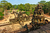 View east from upper terrace of restored 11th century Baphuon pyramid temple in Angkor Thom walled city, Angkor, UNESCO World Heritage Site, Siem Reap, Cambodia, Indochina, Southeast Asia, Asia