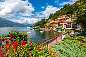 Blick auf Comer See und von Dorf von Vezio, Provinz von Como, Comer See, Lombardei, italienische Seen, Italien, Europa