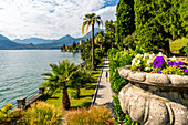 Blick auf See von den botanischen Gärten im Dorf von Vezio, Provinz von Como, Comer See, Lombardei, italienische Seen, Italien, Europa