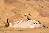 Statue of Gengis, Mongol emperor, Badain Jaran Desert, Gobi Desert, Inner Mongolia, China, Asia
