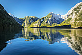 Lake Koenigssee, Watzmann Mountain, Berchtesgadener Land, Berchtesgaden National Park, Upper Bavaria, Bavaria, Germany, Europe