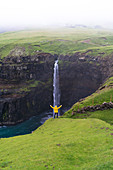 Waterfall of Mulafossur, Gasadalur, Vagar island, Faroe Islands, Denmark, Europe